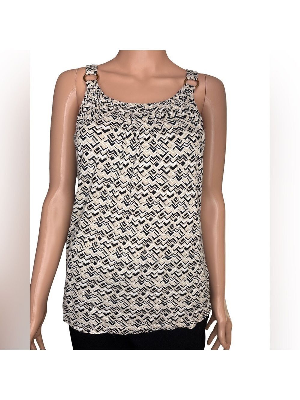 Banana Republic Geometric Black and Cream Tank Top XS